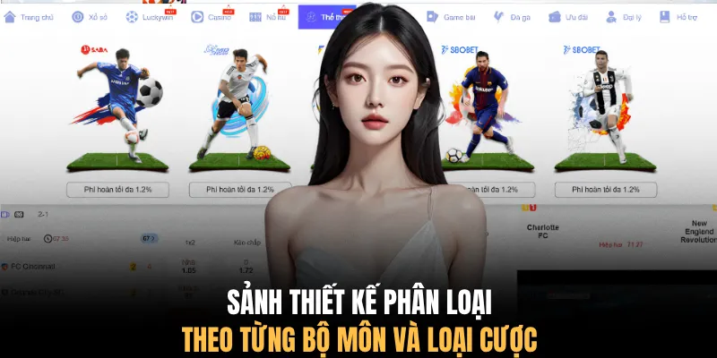 Sảnh thiết kế phân loại theo từng bộ môn và loại cược
